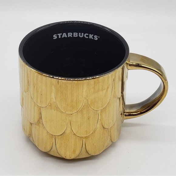 Starbucks 2019 Holiday Edition Gold Mermaid Scales Scalloped Coffee Mug 14oz - Picture 1 of 7